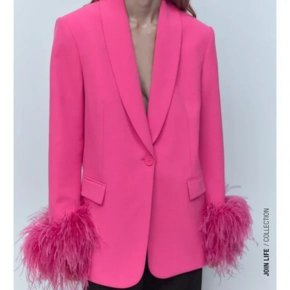 ZARA FEATHER BLAZER PINK - Picture 7 of 8